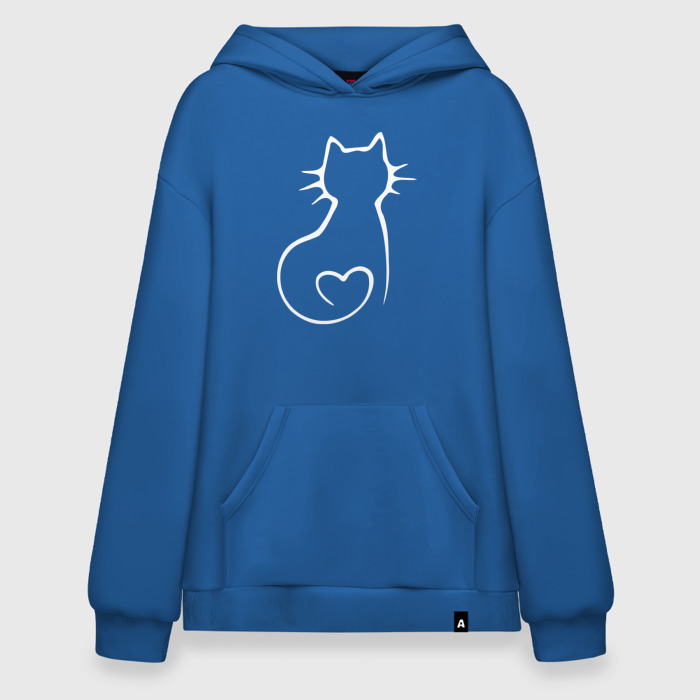 Худи SuperOversize хлопок Белый кот и сердце фото
