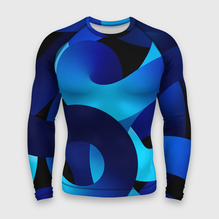 Мужской рашгард 3D Синие линии в виде узоров фото