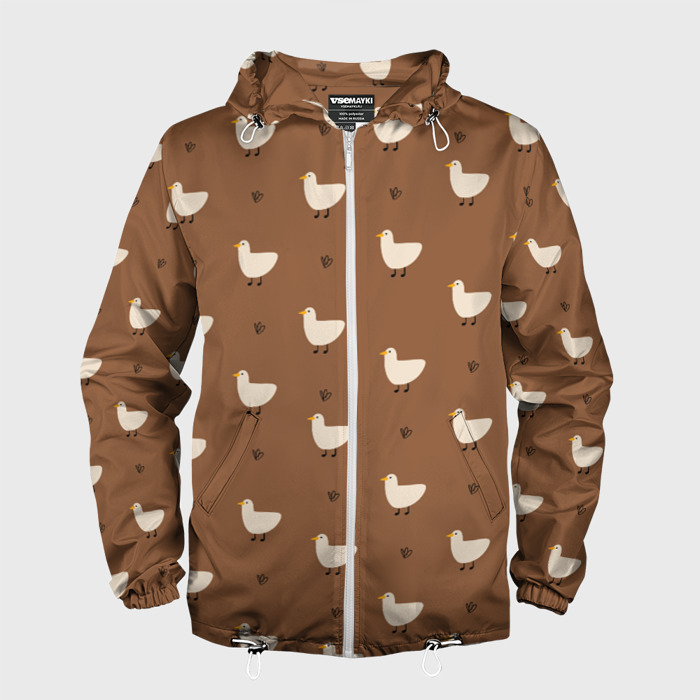 Мужская ветровка 3D Гуси и травка   паттерн коричневый фото