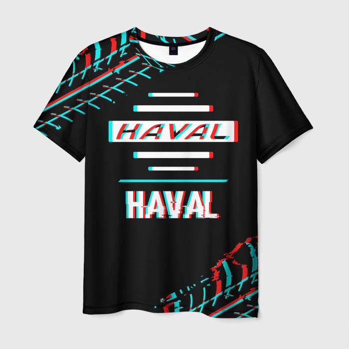 Мужская футболка 3D Значок Haval в стиле glitch на темном фоне фото