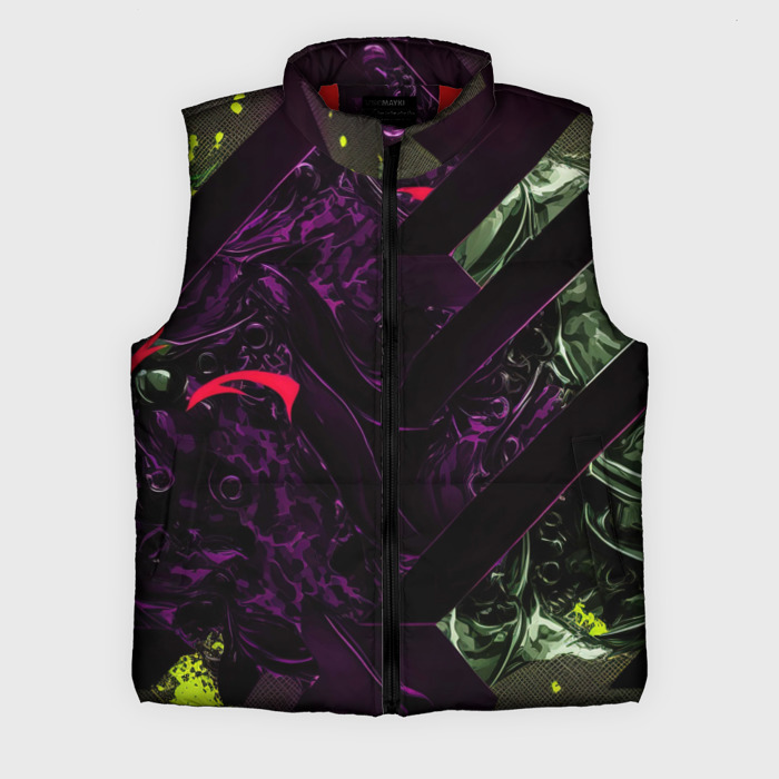 Мужской жилет утепленный 3D Фиолетовая текстура с зелеными вставками фото