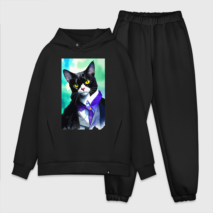 Мужской костюм oversize хлопок Котик следящий за модой   нейросеть фото