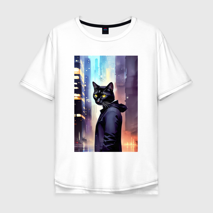 Мужская футболка хлопок Oversize Чёрный котяра житель Нью Йорка фото
