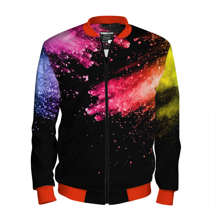 Мужской бомбер 3D Яркие брызги на черном фото