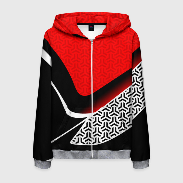Мужская толстовка 3D на молнии Геометрическая униформа   красная фото