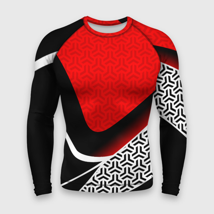 Мужской рашгард 3D Геометрическая униформа   красная фото