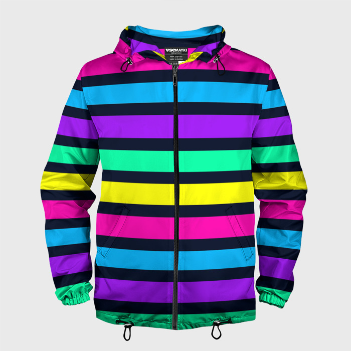 Мужская ветровка 3D Неоновые полосы на черном фоне фото