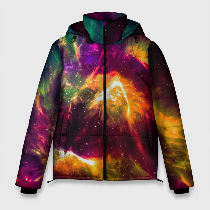 Мужская зимняя куртка 3D Небула в космосе разноцветная   нейронная сеть фото