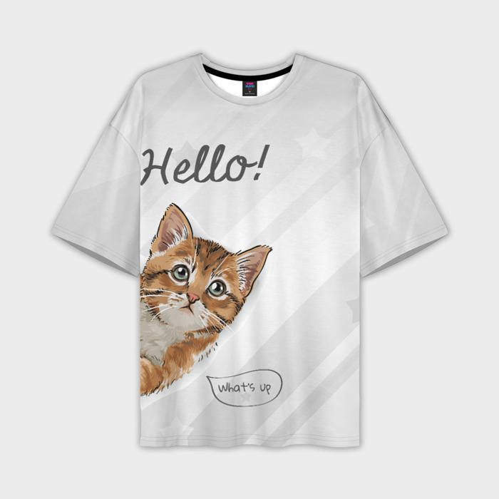 Мужская футболка oversize 3D Приветствие от котёнка фото
