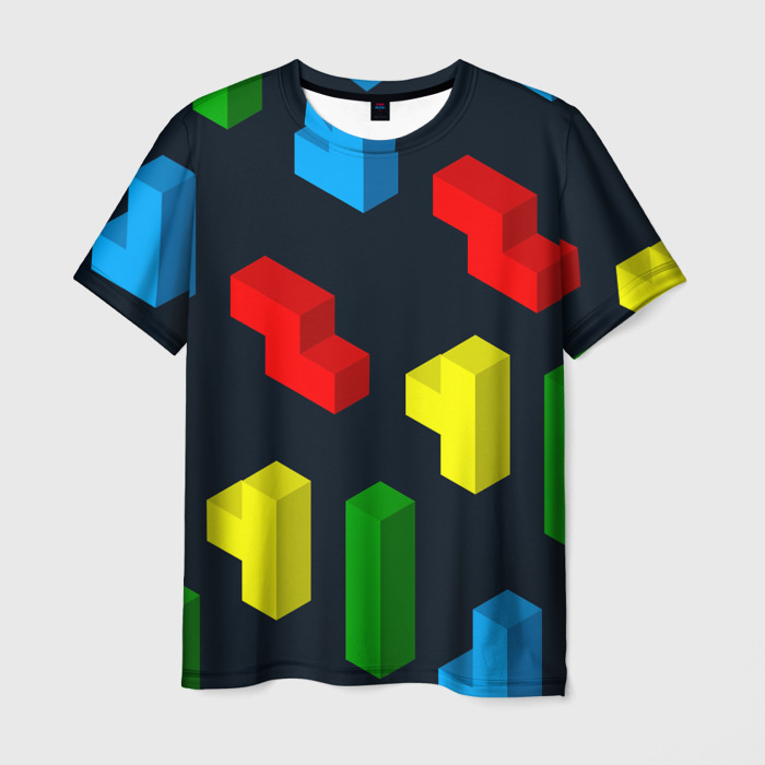 Мужская футболка 3D Крупные фигуры из игры Тетрис фото