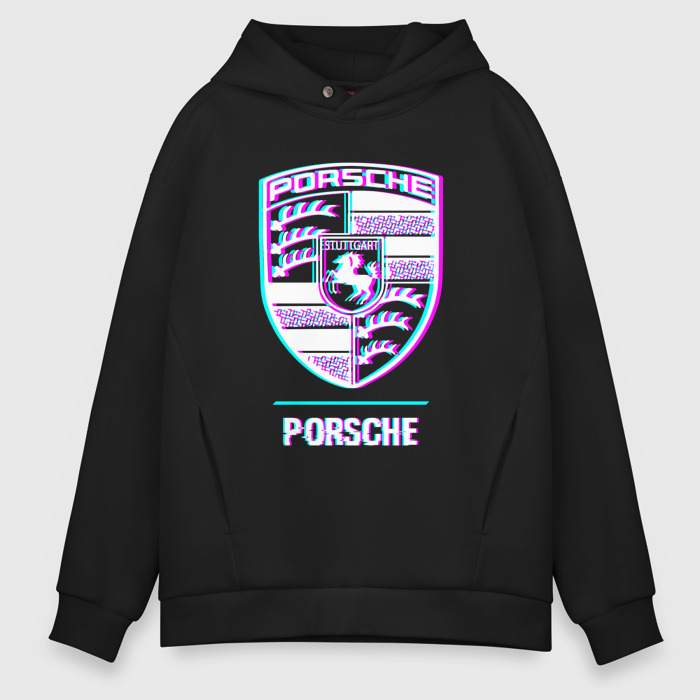 Мужское худи Oversize хлопок Значок Porsche в стиле glitch фото