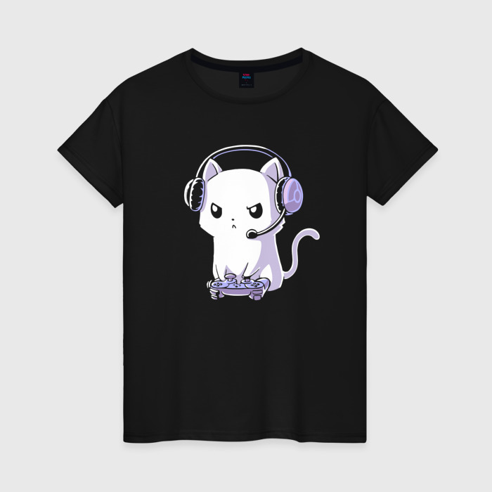 Светящаяся женская футболка Кот геймер фото