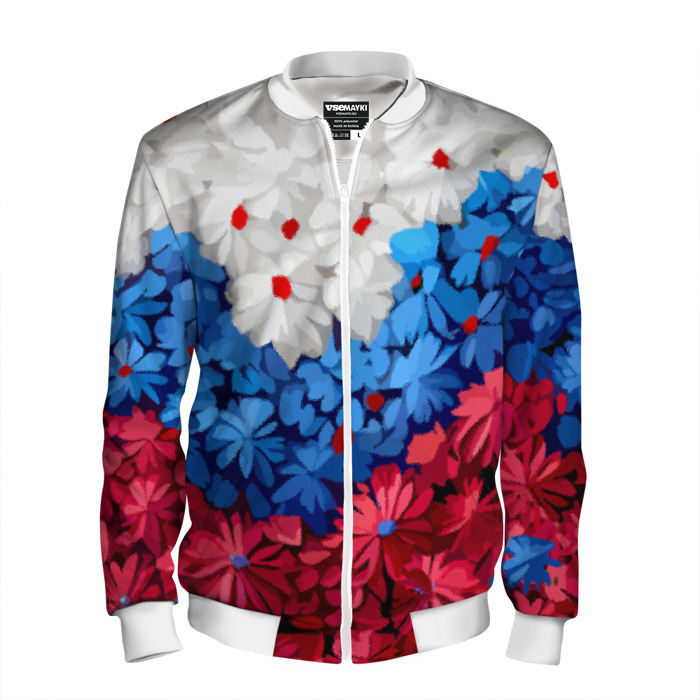 Мужской бомбер 3D Флаг РФ из цветов фото
