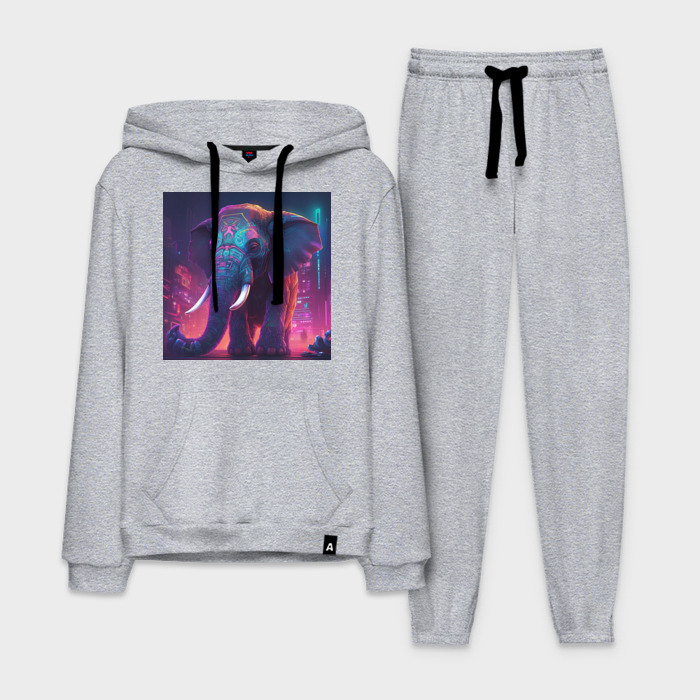 Мужской костюм хлопок с толстовкой Слон в неоновом городе фото