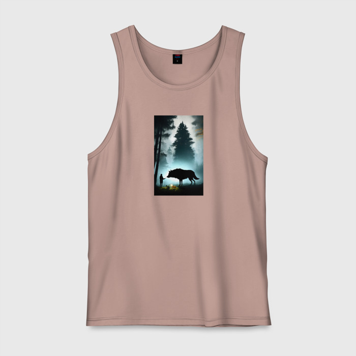 Мужская майка хлопок Лесник и волк фото