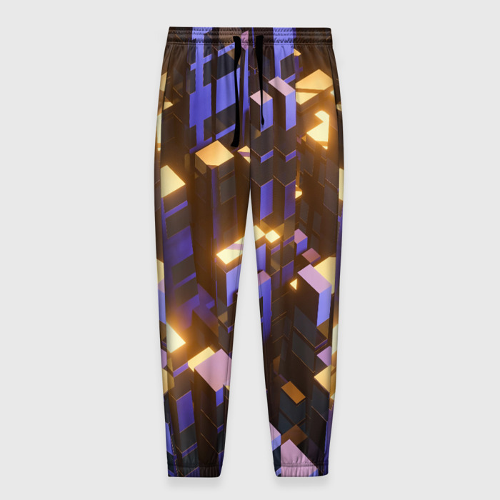 Мужские брюки 3D Фиолетовые и светящиеся кубы фото