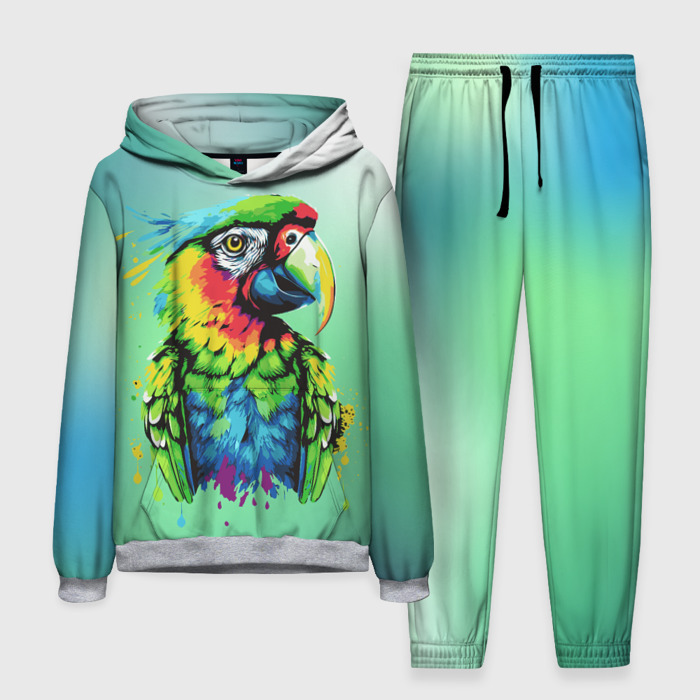 Мужской костюм с толстовкой 3D Разноцветный попугай фото