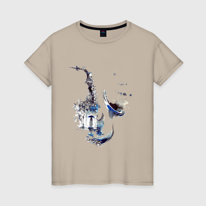 Женская футболка хлопок Саксофон дым тень фото