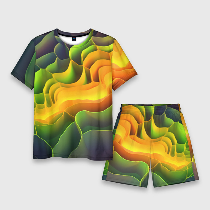 Мужской костюм с шортами 3D радужная объемная  поверхность фото