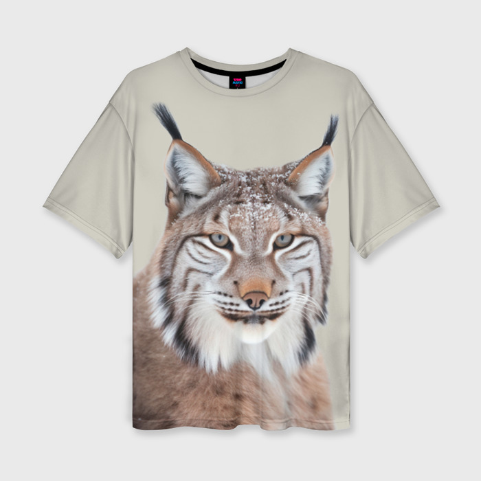 Женская футболка oversize 3D Рысь дикая кошка фото