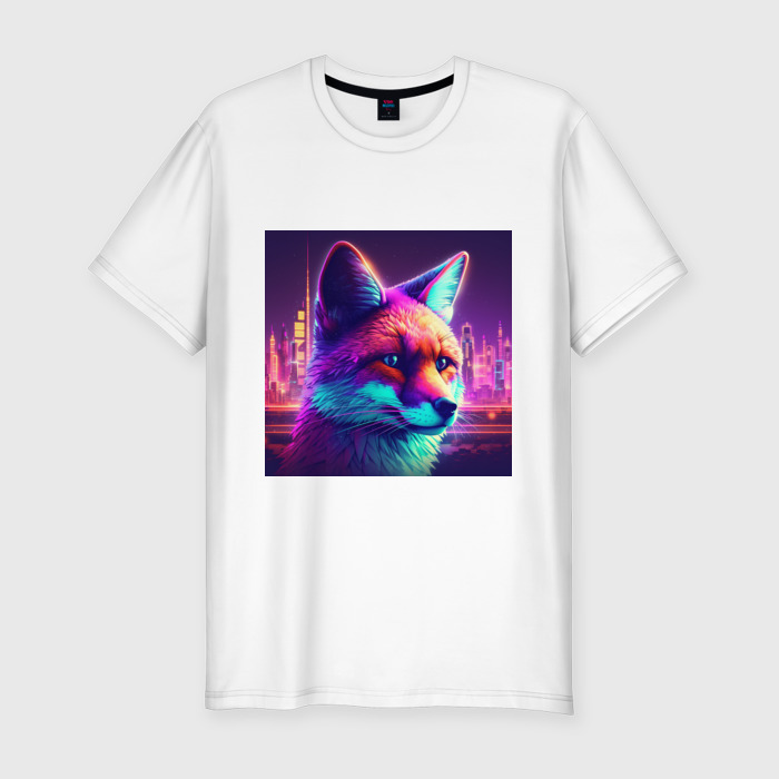 Мужская футболка хлопок Slim Неоновая лисица фото
