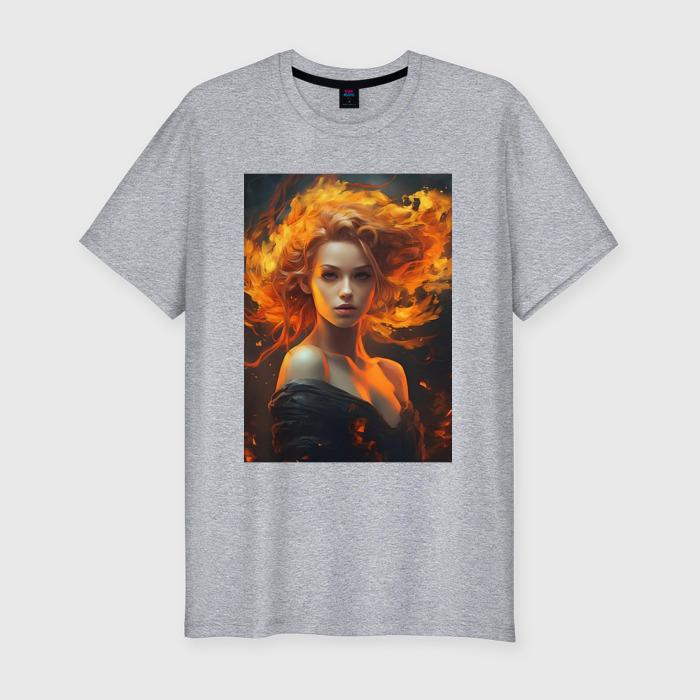 Мужская футболка хлопок Slim Огненная девушка: созданная нейросетью фото
