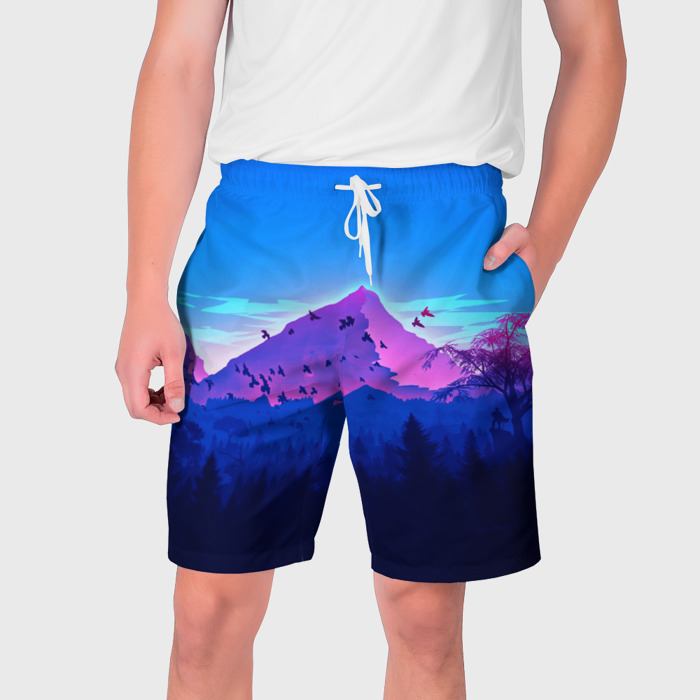 Мужские шорты 3D Лес, горы, птицы фото