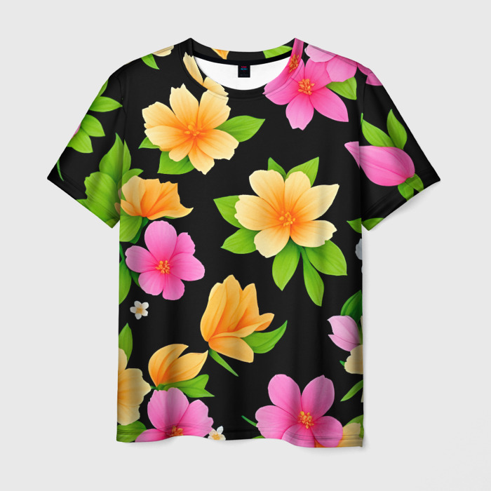 Мужская футболка 3D Цветочки на черном фото