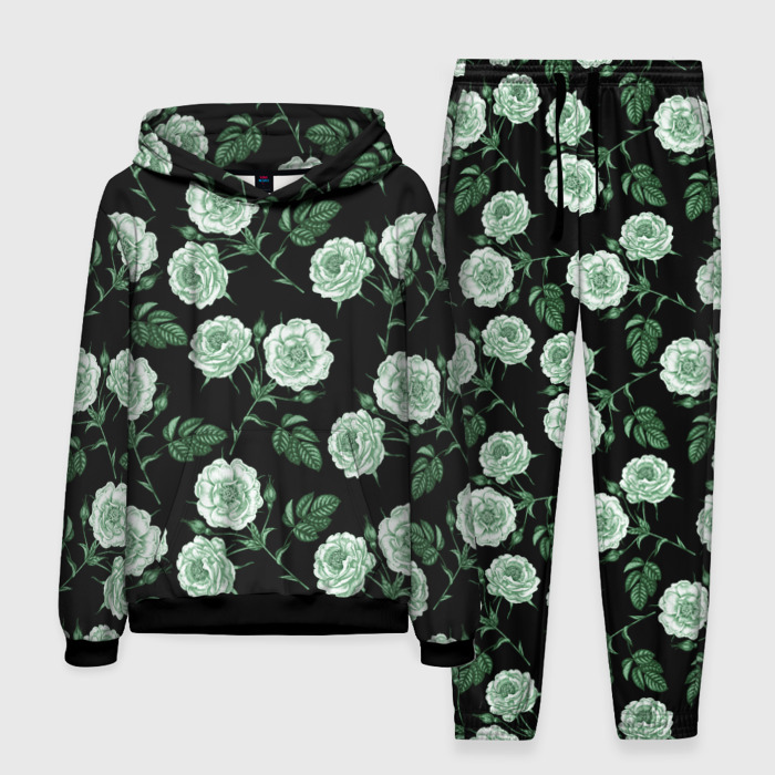 Мужской костюм с толстовкой 3D Розы зеленого оттенка фото