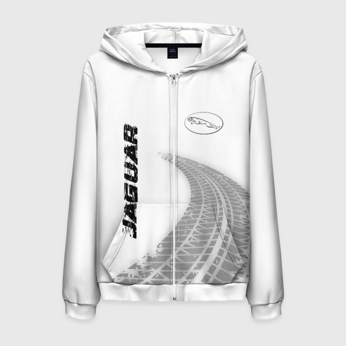 Мужская толстовка 3D на молнии Jaguar speed на светлом фоне со следами шин: надпись, символ фото