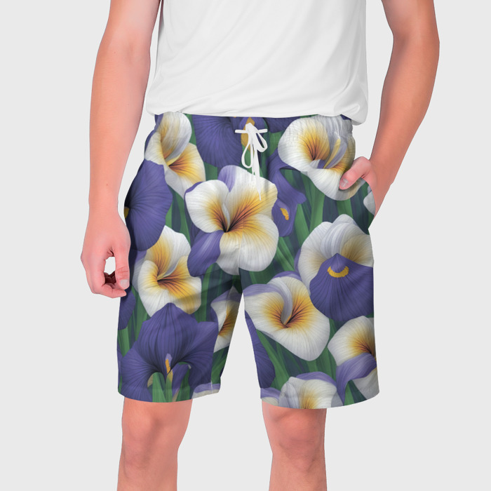 Мужские шорты 3D Бело голубые ирисы фото