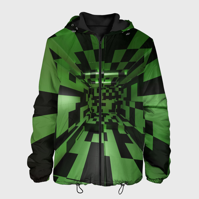 Мужская куртка 3D Чёрно зелёный геометрический коридор фото