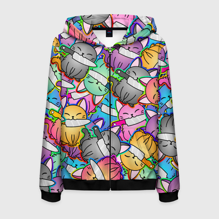 Мужская толстовка 3D на молнии Перенаселение котиков фото
