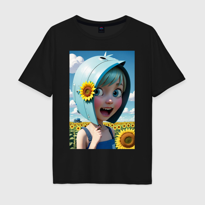 Мужская футболка хлопок Oversize Девочка в голубом шлеме фото