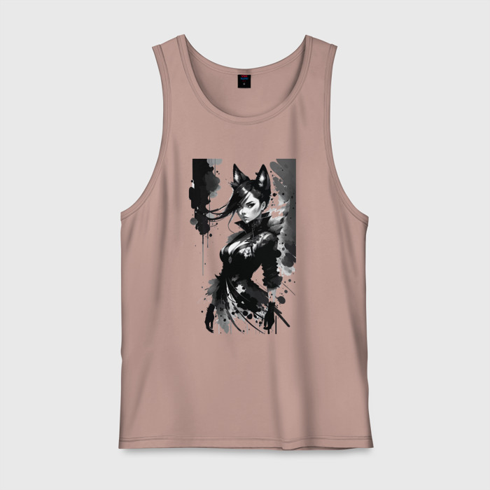 Мужская майка хлопок Девушка лиса   набросок   кляксы фото