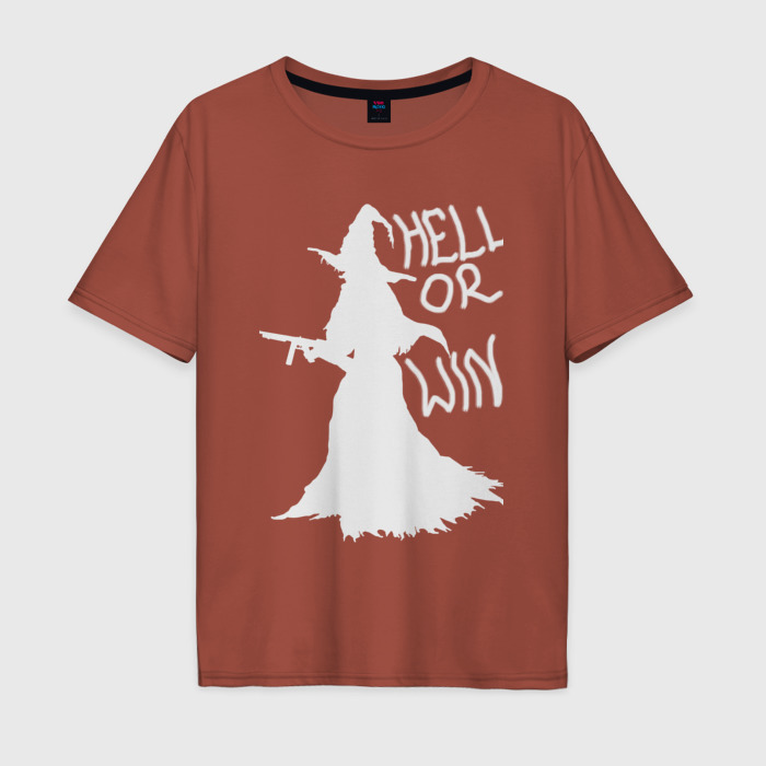 Мужская футболка хлопок Oversize Hell or win white фото