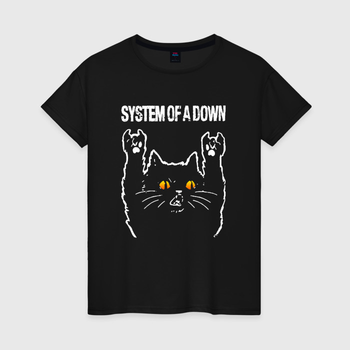Женская футболка хлопок System of a Down rock cat фото