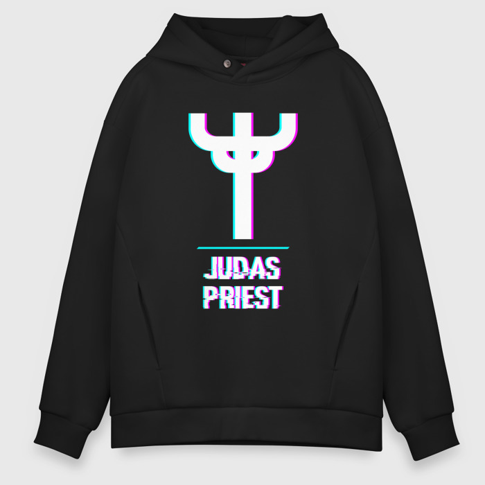 Мужское худи Oversize хлопок Judas Priest glitch rock фото