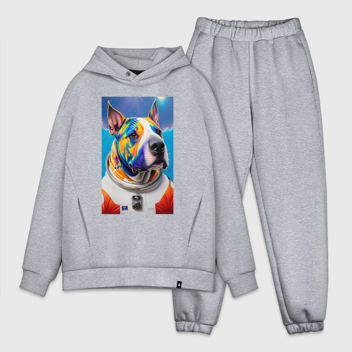 Мужской костюм oversize хлопок Разноцветный пёс с похожей планеты   нейросеть фото