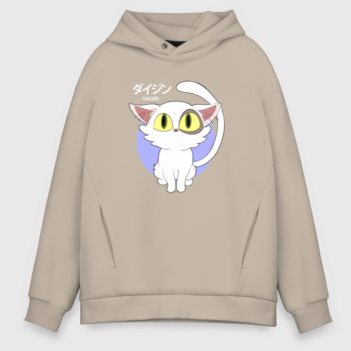 Мужское худи Oversize хлопок Судзумэ закрывающая двери: Котик белый фото