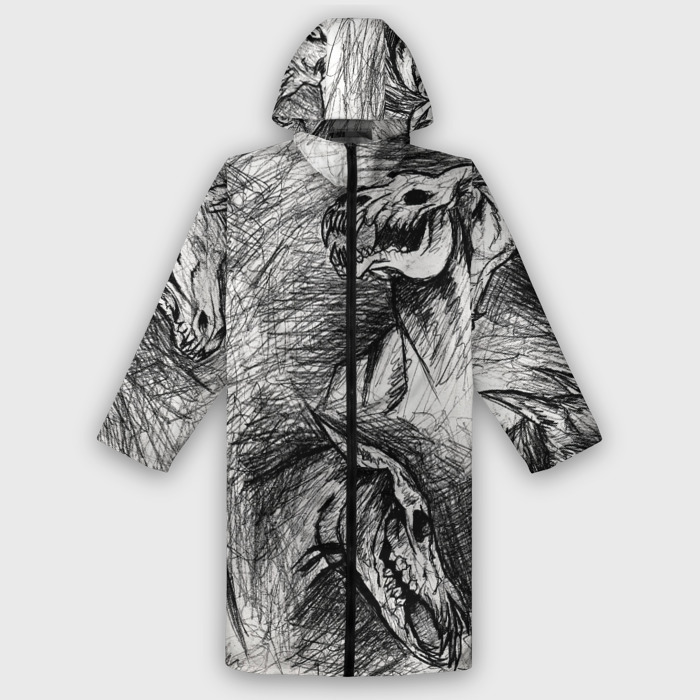 Дождевик унисекс 3D Черепа лошадей   эскиз фото