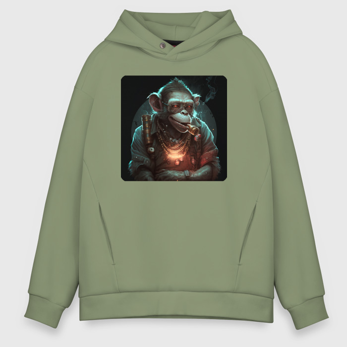 Мужское худи Oversize хлопок Обезьяна киберпанк фото