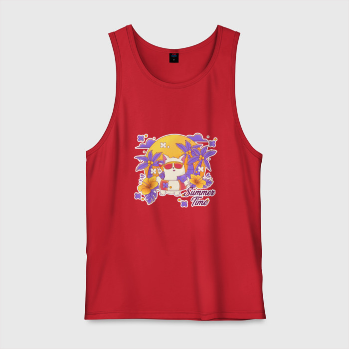 Мужская майка хлопок Кот с вином на море фото