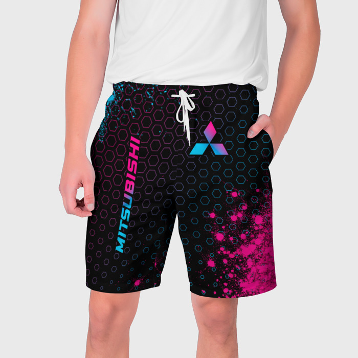 Мужские шорты 3D Mitsubishi   neon gradient: надпись, символ фото