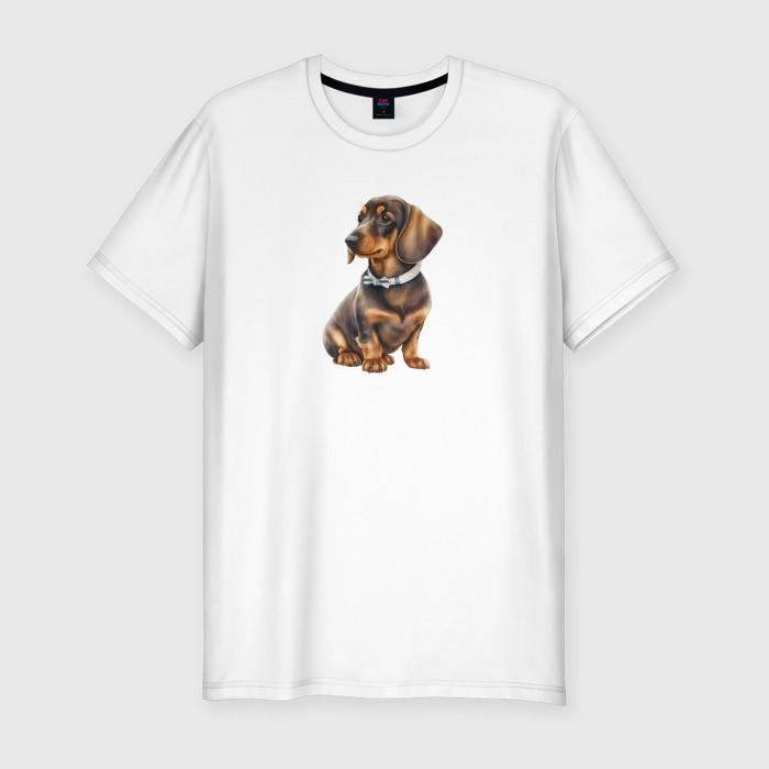 Мужская футболка хлопок Slim Милая такса с бантом фото
