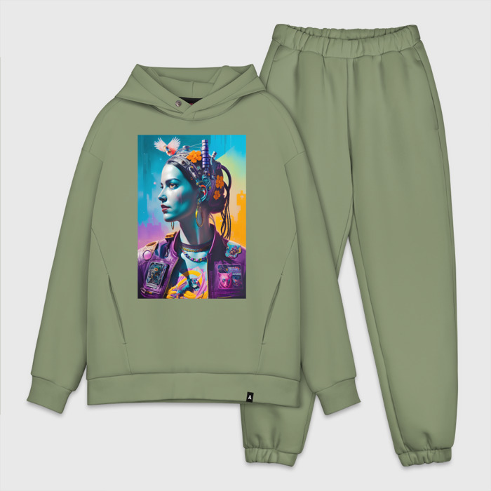 Мужской костюм oversize хлопок Королева киберпанка   нейросеть фото