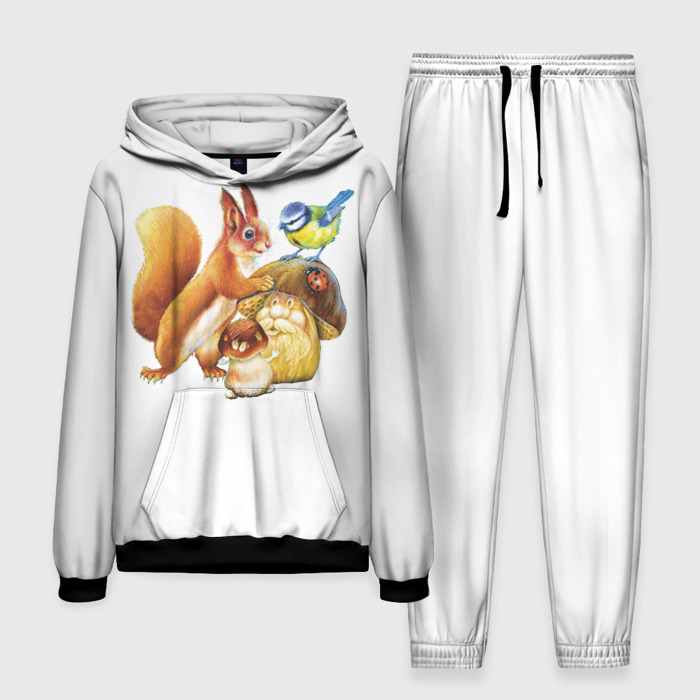 Мужской костюм с толстовкой 3D Белка синица и грибы фото