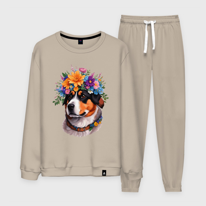 Мужской костюм хлопок Лабрадор с цветами на голове фото