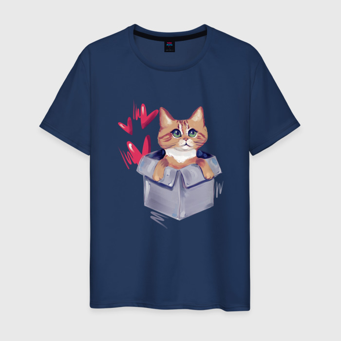 Мужская футболка хлопок рыжий котик в коробке фото