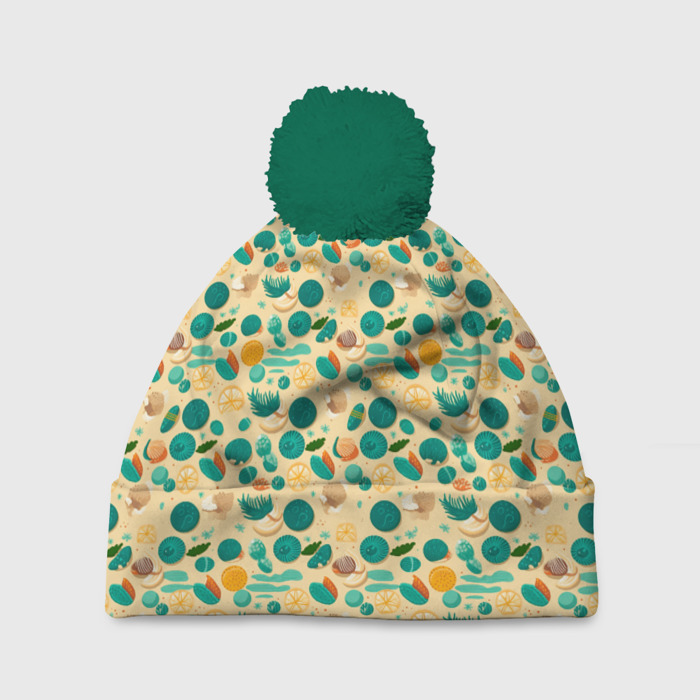 Шапка 3D c помпоном Ракушки на пляже фото
